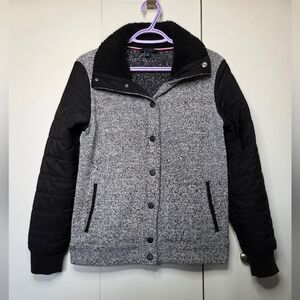 Tommy Hilfiger Women's M Black and Gray Puffy Sleeve Jacket with Faux Fur Trim